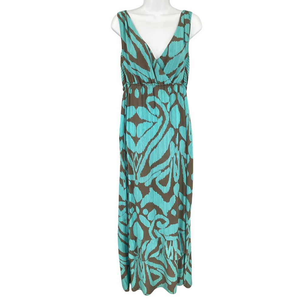 Banana Republic Silk Maxi Dress Sz 4 Blue Brown Babydoll Tiered Pockets Flowy‎